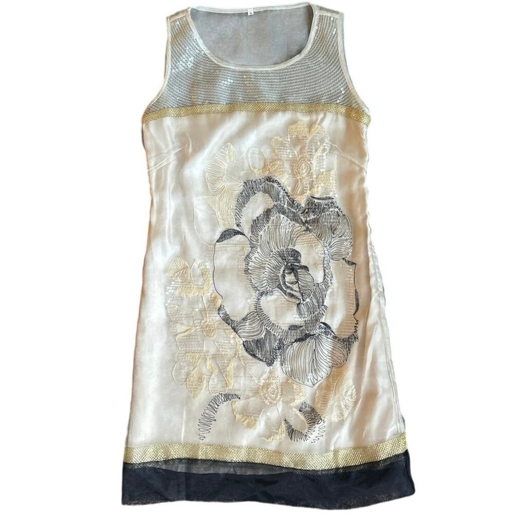 Vintage sequin appliqué embroidered shift dress